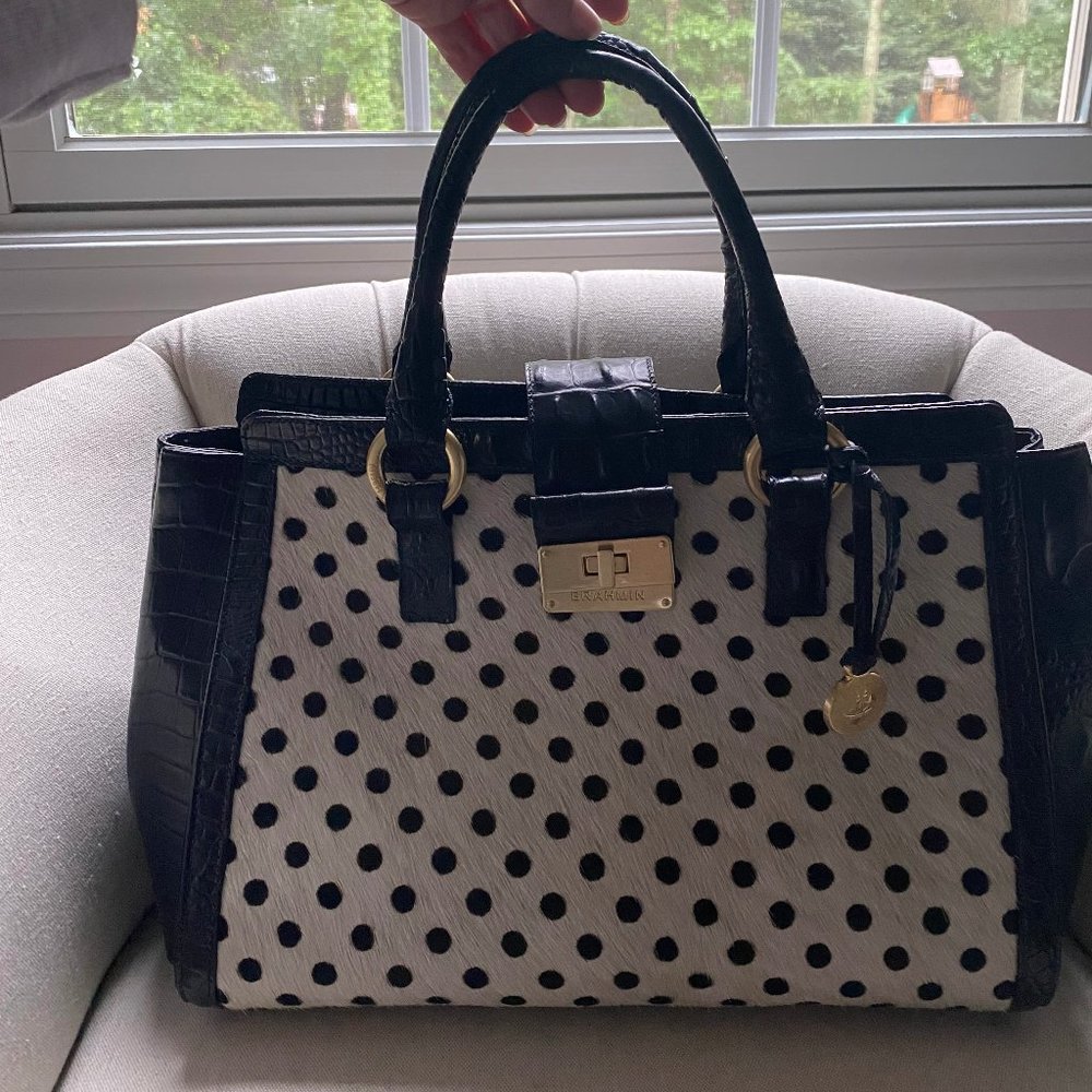 Brahmin rare polka dot calf hair leather satchel